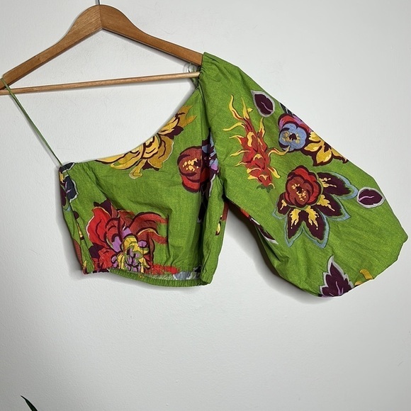 RHODE Kristie One Shoulder Puff Sleeve Top in Green Lanai Print. Size 0 NWT - Picture 8 of 8